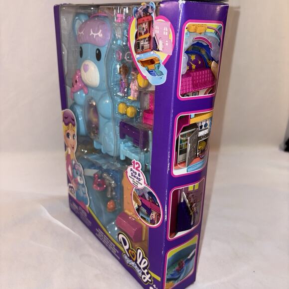 Polly Pocket Blue Teddy Bear Purse 12 Pop & Swap Pieces 2-in-One Playset NEW - Picture 3 of 6